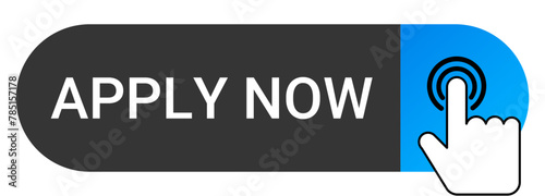 Apply now web UI button with hand cursor can be used for websites and apps. Vector illustration.