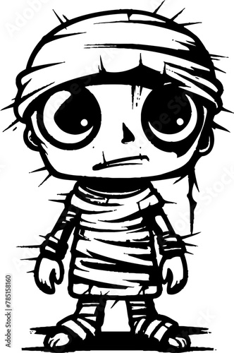 Quirky Coffin Cutie Creepy Mummy Vector Symbol Nostalgic Nightwalker Vintage Mummy Logo