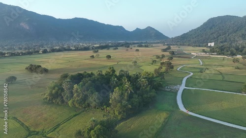 December 10, 2023: panoramic view of Ta Pa fields, An Giang province, Vietnam during the ripe rice season photo