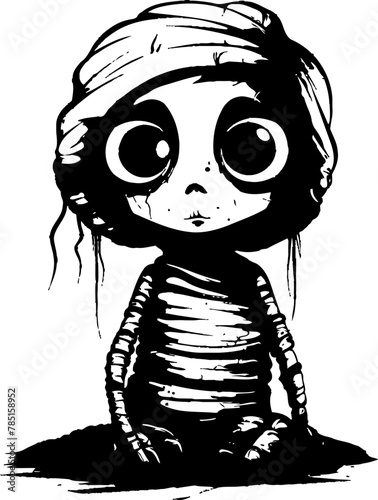 Hauntingly Happy Vintage Mummy Symbol Quirky Coffin Cutie Cute Creepy Mummy Icon