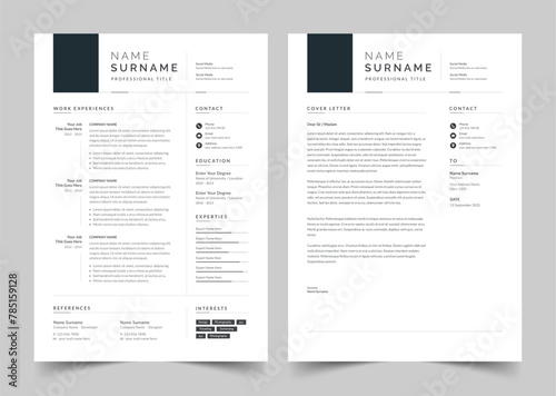 Black and White Resume and Cover Letter Layout
