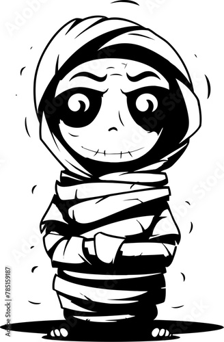 Vintage Wrap Wonders Cute Mummy Emblem Spooky Chic Creepy Mummy Vector Symbol