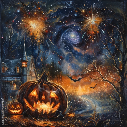 Painting of a Jack OLantern Pumpkin photo
