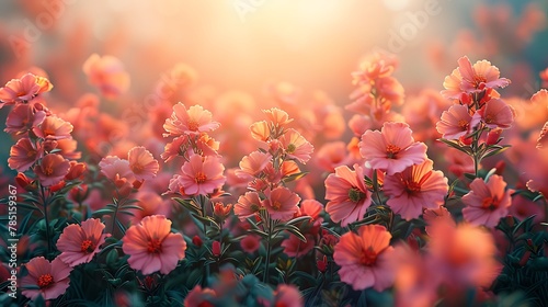 A stunning display of flowers and plants set against a soft peach background, depicted in vivid 16k full ultra HD, their radiant colors and graceful forms illuminated with cinematic precision.
