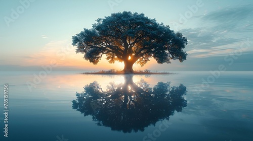 AI generated illustration of an aquatic pool featuring a central tree photo