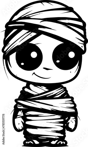 Vintage Ghastly Grin Cute Mummy Emblem Retro Rattle Romance Creepy Mummy Icon Design