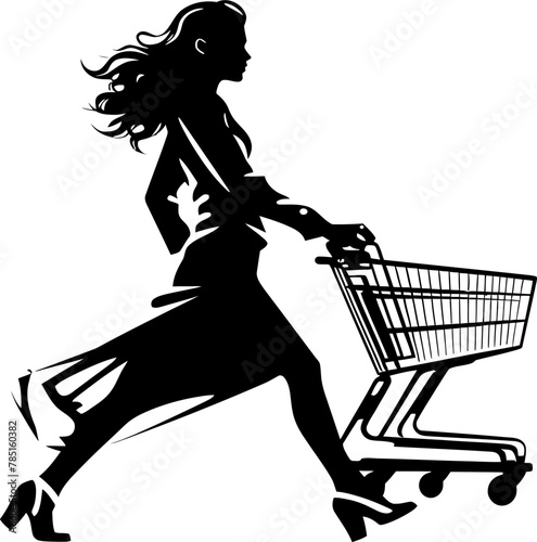 Trend Trailblazer Shopping Trolley Vector Street Style Seeker Woman with Cart Emblem
