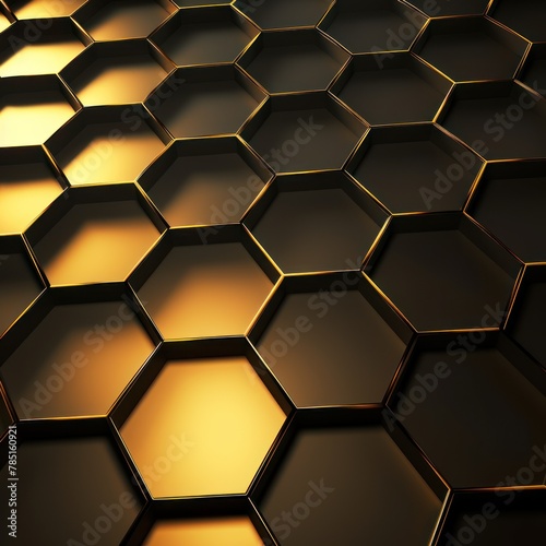 Gold dark 3d render background with hexagon pattern