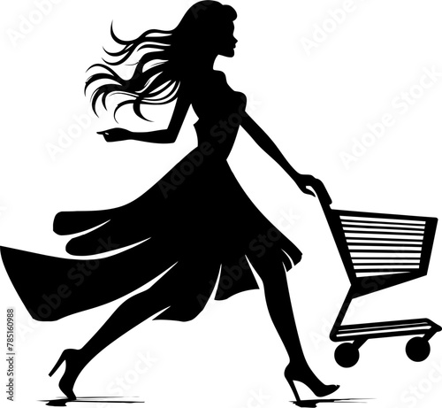 Style Savvy Shopper Woman with Trolley Logo Trend Trailblazer Fashionable Trolley Icon