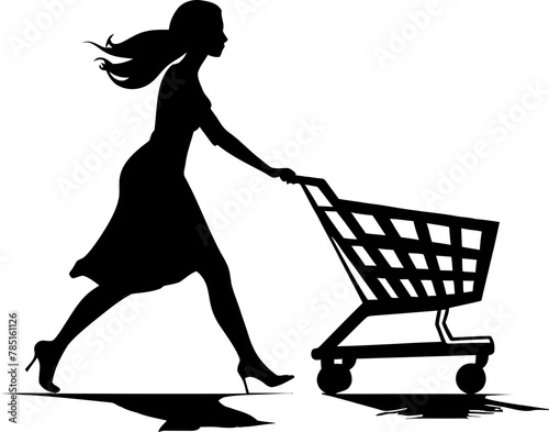 Trend Trailblazer Shopping Cart Emblem Chic Cart Connoisseur Woman with Trolley Icon