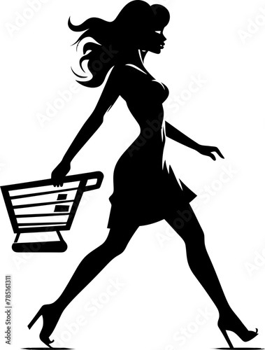 Trendy Trekker Chic Trolley Emblem Haute Hauler Shopping Cart Vector Icon