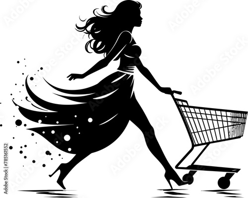 Trend Trailblazer Shopping Cart Vector Style Savvy Shopper Woman with Trolley Icon