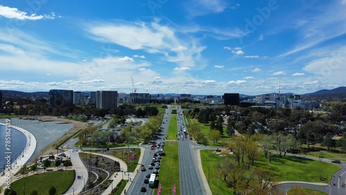 View of the famous multi lane Commonwealth avenue in the middle of Canberra city, Australia photo