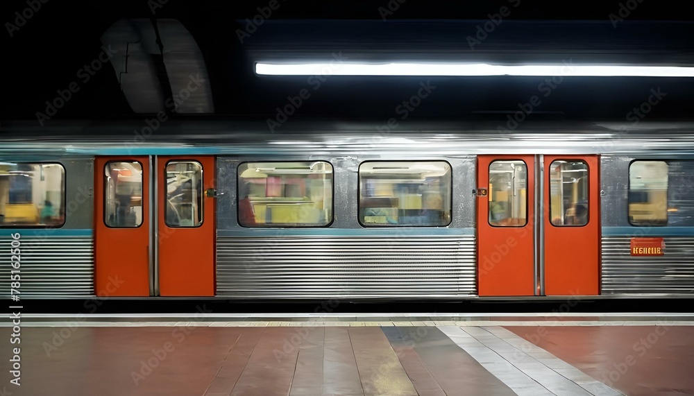 AI-generated illustration of a metro train at a deserted station at night