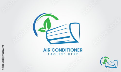 Eco Air Conditioner Logo Design Template For Fresh. Air Conditioning And Snowflake With Twist, Logo Template. Construction, Repair, And Installation Of Air Conditioners, Vector Design, Illustration.