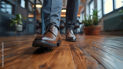 Business Stride: Executive's Journey on Wooden Path. Concept Business Strategy, Executive Leadership, Personal Growth, Professional Development, Corporate Success