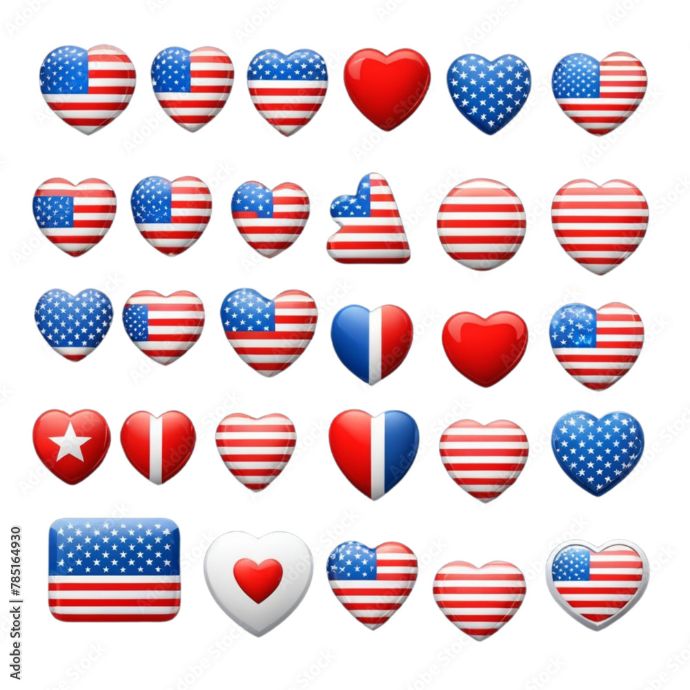 Flag of USA icons collection. Flat stickers and 3d realistic glass vector elements on Isolated transparent background png. generated with AI Flag of USA icons collection. Flat stickers and 3d realistic glass vector elements on Isolated transparent background png. generated with AI