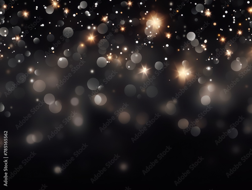 Gray abstract glowing bokeh lights on a black background with space for text or product display. Vector illustration
