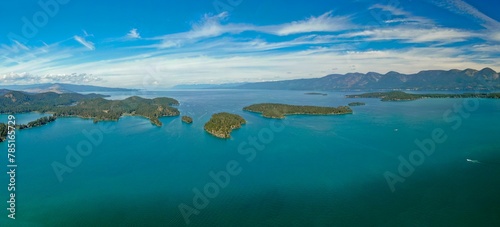 Aerial view of the Flathead Lake and islands in Montana, USA