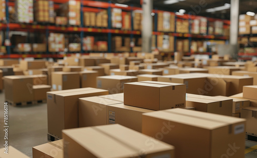 Cardboard boxes ready for stock in a modern warehouse warehouse. Parcel logistics background.