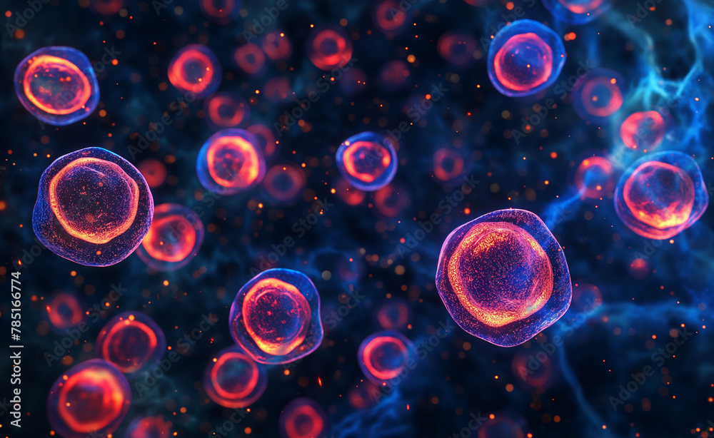 Microscopic Marvels: Exploring Human Cells and Stem Cells. Human cell or Embryonic stem. Cell Microscope Background.