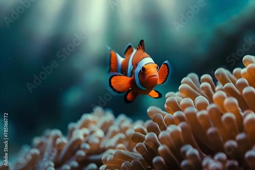 a clown fish and anemonic in the ocean waves