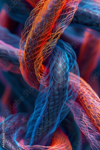 A surreal representation of muscle fibers contracting, with emphasis on actin and myosin filaments photo