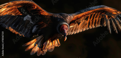 Majestic bird of prey with orange neck feathers and a sharp beak.