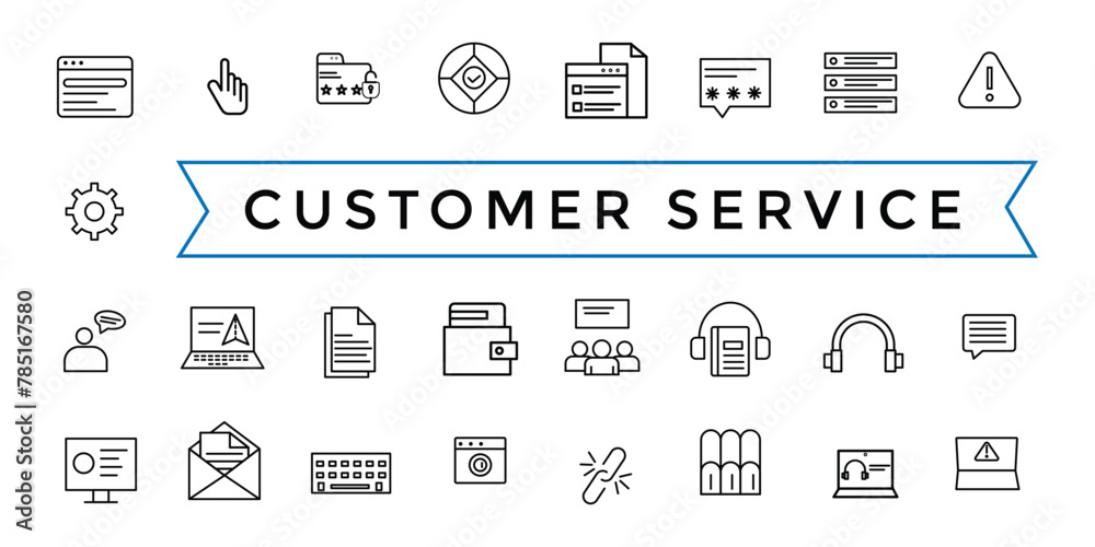 Customer Service and Support Icon Collection. Thin Line Set contains such Icons as Helpdesk, Quick Response, Feedback and more. Simple web icons set