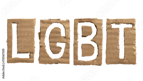 LGBT stands for lesbian, gay, bisexual, and transgender. Letters cut out from a cardboard.