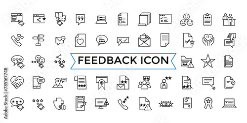 Feedback Outline Icon Collection. Line Set Icons related to Rating, Testimonials, Quick Response, Satisfaction and more. Web icons set.