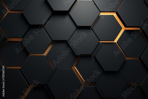 Gray dark 3d render background with hexagon pattern