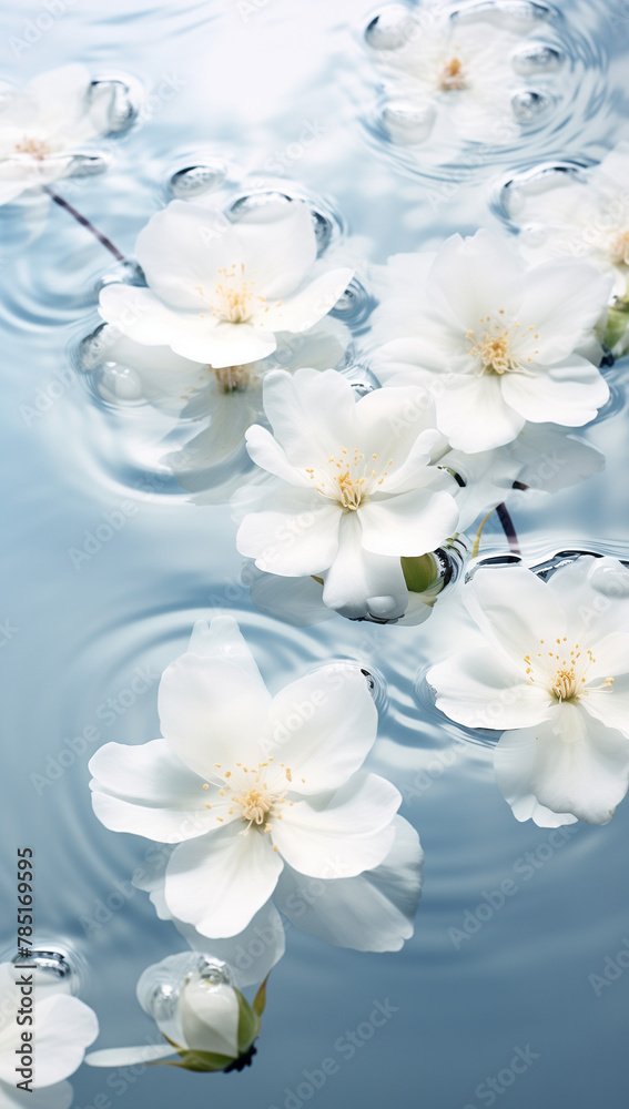 White flowers on water. Natural concept.