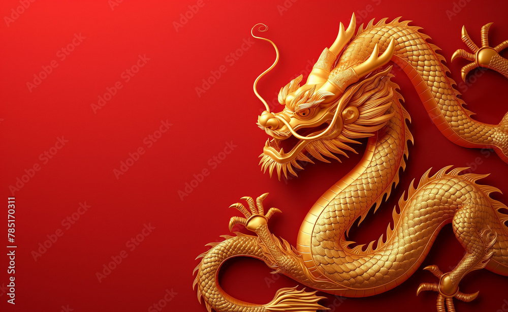 Golden chinese dragon on red color background. Golden chinese dragon on red color background.