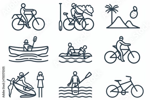 A consistent set of line pictograms representing popular recreational activities