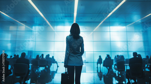 Confident businesswoman with suitcase preparing for a corporate presentation