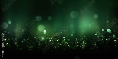 Green abstract glowing bokeh lights on a black background with space for text or product display. Vector illustration