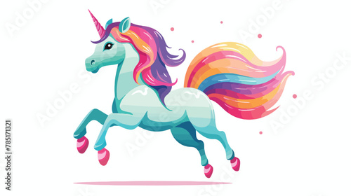 Fantastic unicorn running cartoon flat vector illustration