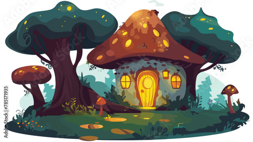 Fantasy mystery house in the forest illustration