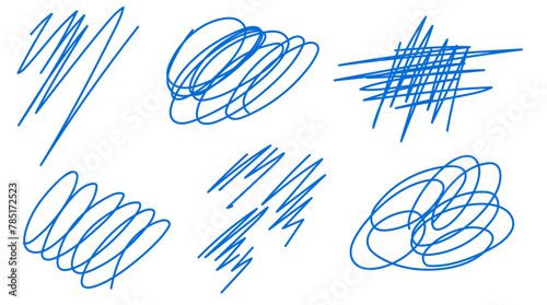 Abstract doodle vector illustration with blue scribbles and lines on a white background