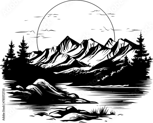 Mountain Majesty Sketch Landscape Icon Natures Palette Seascape Sketch Logo