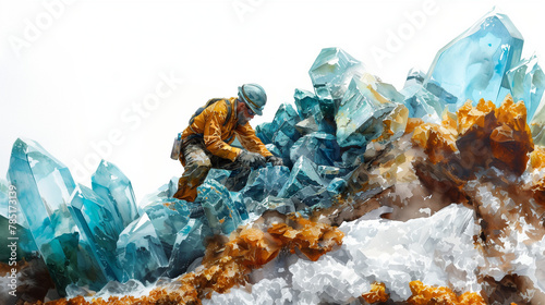 Geologist extracts minerals, illustration, isolated