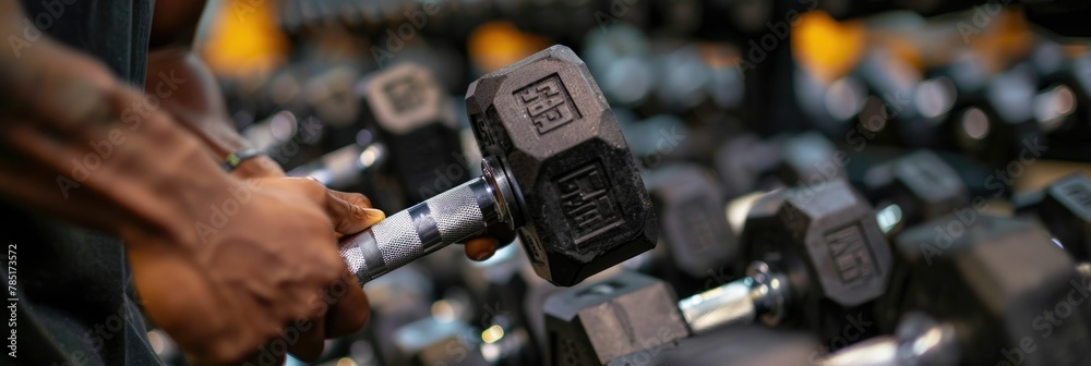 Naklejka premium Focused Dumbbell Curls Showcasing Strength Precision and Dedication in Fitness Regimen