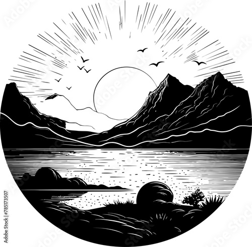 Seascape Serenity Sketchy Coastline Emblem Sketchscape Symphony Mountain Seascape Icon