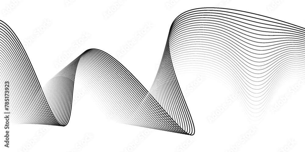 Abstract vector wavy lines flowing smooth curve black grey gradient isolated on transparent background in concept of technology, science, music, modern line smooth