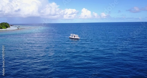 Aerial shot of a ship on a blue calm water