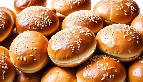 Many fresh burger buns isolated on white