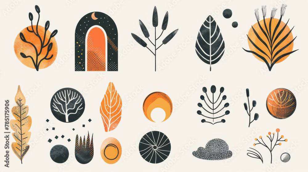 Vector set of abstract botanical illustrations in warm earth tones Vector set of abstract botanical illustrations in warm earth tones