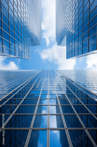 Modern office building with blue sky and clouds. City ceneter concept. photo