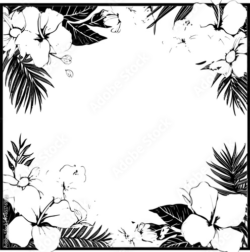 Tropical Tapestry Plant and Flower Frame Emblem Blossom Borderline Floral Frame Icon